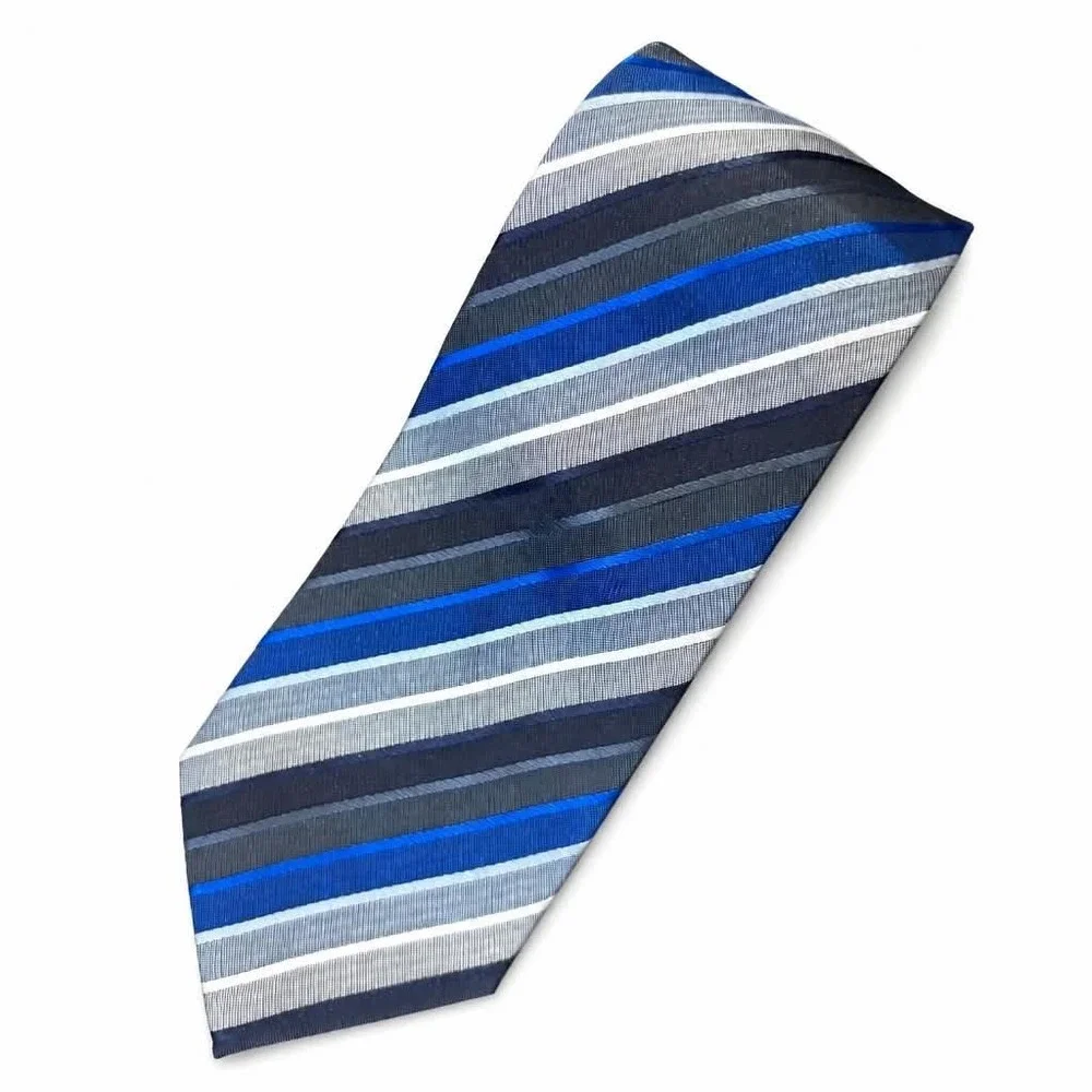 Croft Barrow Mens Tie Blue Silver Black Diagonal Stripe Polyester Necktie